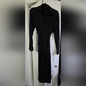 Quince Classic Black Long Sleeve Wrap Dress 100% Silk Sz L
